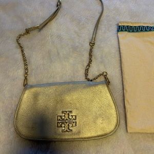 Tory burch gold saddle bag purse